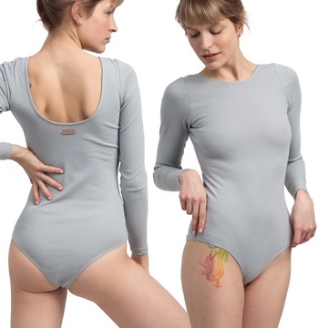 OUTLET STYLOWE KOBIECE BODY BAWEŁNIANE GŁADKIE PROSTE POPIELATY 36 S