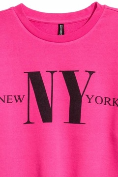 H&M HM Bluza odcinana Wiśniowa New York 36 S.