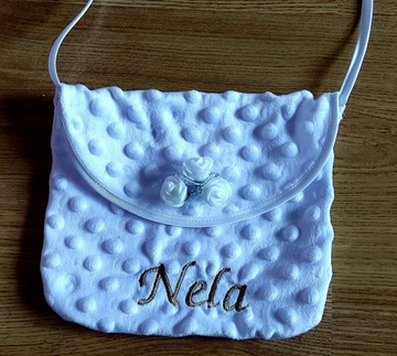 Сумочка для первого причастия с вышивкой имени, клатч с розой