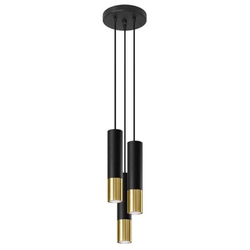 Lampa wisząca LOOPEZ 3xGU10 Tuba czarna złoty Sollux