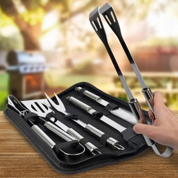 Набор столовых приборов для барбекю, набор аксессуаров для барбекю в футляре 6 в 1