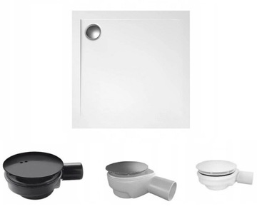 POLSKI BRODZIK POSADZKOWY SLIM 90x90x4,5 cm SYFON