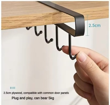 Wieszak na kubki akcesoria ścierki uchwyt pod półkę Oldman 6 haków 26cm