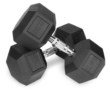 Hantle stałe 2x22,5kg żeliwne gumowane ZESTAW 45kg HEX do treningu SOLIDNE