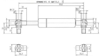 Амортизатор газопривода L-155 мм 50Н 04414574