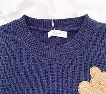 Uroczy sweter dla nastolatek japoński styl Kawaii niedźwiedź naszywka