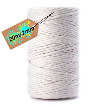 Sznurek bawełniany skręcany NATURALNY do MAKRAMY 20m 2mm