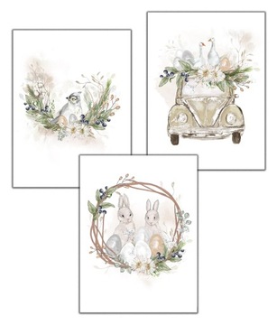 3 x beż Plakat plakaty wiosenne wiosna Wielkanoc easter świąteczne gęsi a3