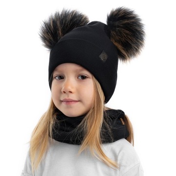 Czapka komin komplet jesień - zima 2 pompony 44-48