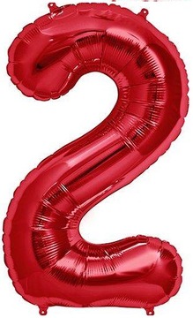 BALON FOLIOWY CYFRA 2 CZERWONA DUŻA 100 cm