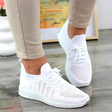 ДЫШАЩИЕ ЖЕНСКИЕ КРОССОВКИ ВОЗДУШНЫЕ КРОССОВКИ ДЛЯ ЭЛАСТИЧНОГО ЛЕТА 38 ИЗ БЕЛОГО МАТЕРИАЛА 38