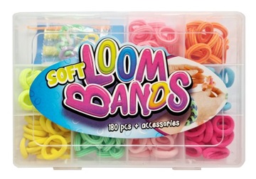 Zestaw gumek do bransoletek 180 szt. + akcesoria, gumki SOFT LOOM BANDS żół