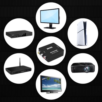 АДАПТЕР КОНВЕРТЕРА СИГНАЛОВ AV CHINCH RCA К HDMI FULL HD 1080P+ USB КАБЕЛЬ