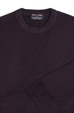 Męski Sweter Pako Jeans - Wełniany - Śliwkowy Melanż - XXL