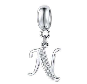 CHARMS ZAWIESZKA BEADS litera N cyrkonie S925