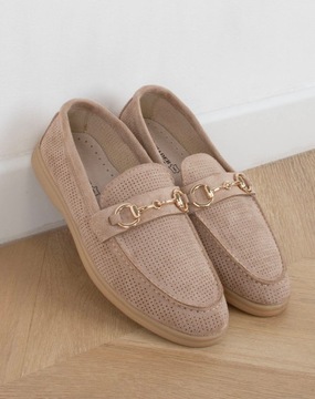 MOKASYNY BEŻOWE ZAMSZOWE DAMSKIE PÓŁBUTY LOAFERSY 39