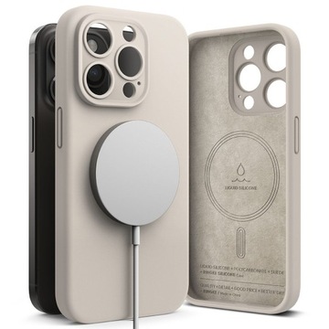 ETUI DO IPHONE 15 PRO MAX RINGKE SILICONE MAGNETIC MAGSAFE BEŻOWY