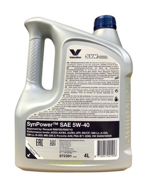 VALVOLINE SYNPOWER 5W-40 VW502.0/505 4L