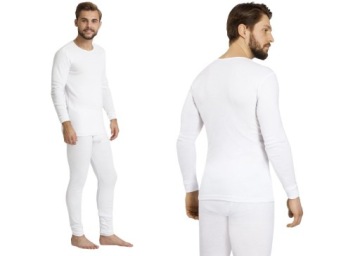 BIAŁY cienszy polski KOMPLET PODKOSZULEK + KALESONY getry 100% BAWEŁNA- L