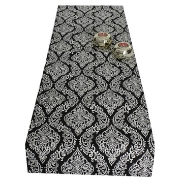 BIEŻNIK czarno biały GRUBA TKANINA 40x140 ornament