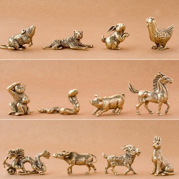 12x zestaw chińskiego zodiaku Vintage dekoracyjny wystrój mosiężna figurka zwierząt
