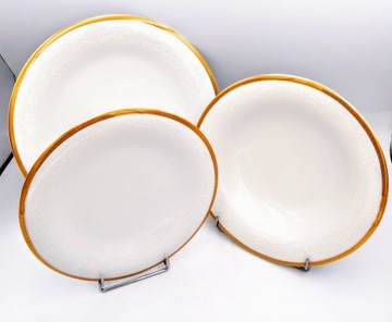 KOMPLET TALERZY PORCELANOWYCH ANTONIO GOLD NA 6 OSÓB 18 ELEMENTÓW