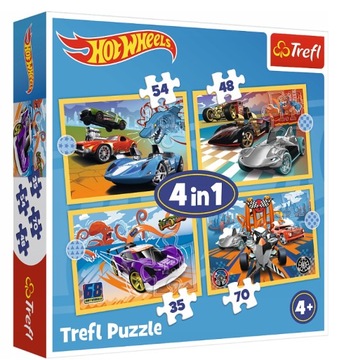Puzzle HOT WHEELS Niezależne Układanki 4w1 Samochody Auta Trefl 4+