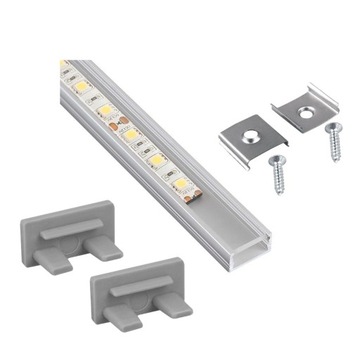 Profil LED Aluminiowy do Taśm 10mm Nawierzch Transparent Klosz 1m Aluminium