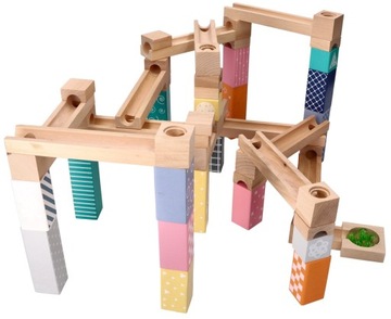 KULODROM ADAMTOYS TOR KULKOWY DREWNIANY PASTELOWY ZABAWKA DLA DZIECKA 53szt