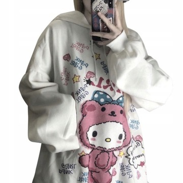 Anime kobiety z długimi rękaw z kapturem bluzy