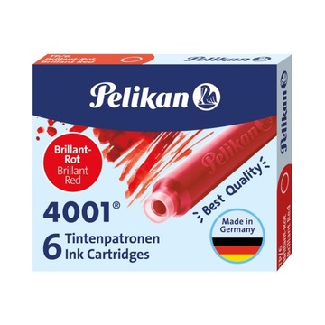 NABOJE PELIKAN DO PIÓR KRÓTKIE TP/6 6szt CZERWONE