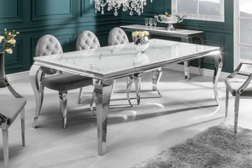 STÓŁ Modern BAROCK 180cm BIAŁY MARMuR Stal