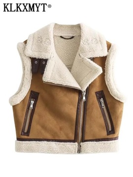 Płaszcz zimowy damska patchworkowa kamizelka bez rękawów luźna gruba kurtk