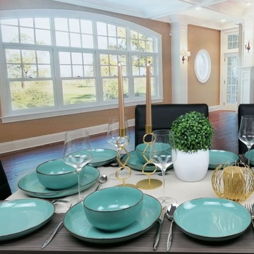 BOGUCICE RUSTIC GREEN SERWIS OBIADOWY 36 EL na 12 osób ZIELONY z MISECZKĄ