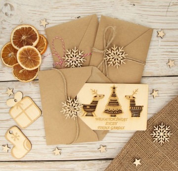 Kartka świąteczna drewniana firmowa LOGO IMIE eko