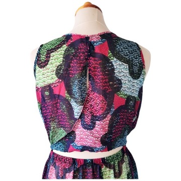 Kolorowa asymetryczna sukienka plażowa otwory na plecach M H&M bez rękawów