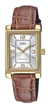Zegarek damski CASIO złoty na brązowym skórzanym pasku klasyczny