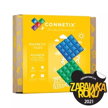 Магнитные блоки Connetix - Радужные синие и зеленые базовые плитки 2 шт.