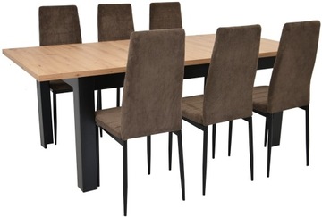 Stół 90x160/200 ARTISAN i 6 krzeseł BRĄZOWYCH loft