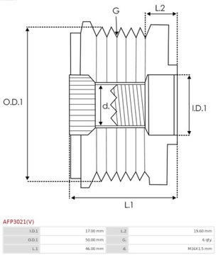 AFP3021 (V) AS-PL KOLO ŘEMENICE VOLNOBĚŽNÉ ALTERNÁTOR