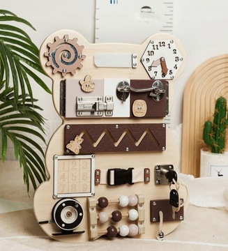 TABLICA SENSORYCZNA MANIPULACYJNA MONTESSORI BEAR