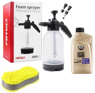 K2 ACTIVE FOAM ШАМПУНЬ ПЕНА ДЛЯ РУК 2л ГУБКА ДЛЯ ДЕТАЛЕЙ ДЛЯ АВТОМОБИЛЯ