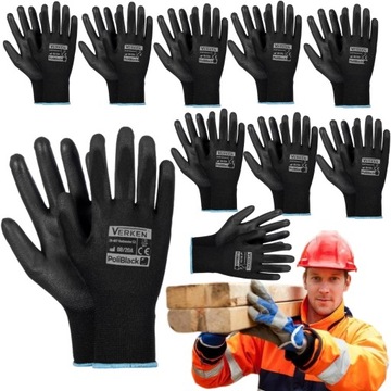 10x Rękawice Rękawiczki Robocze Mocne PoliBlack 7