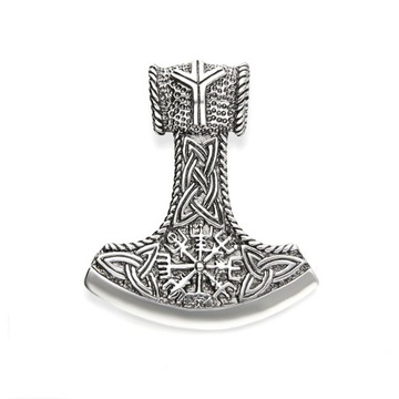 TALIZMAN WIKINGÓW AMULET MŁOT THORA VEGVISIR SREBRO 925 WISIOREK SREBRNY