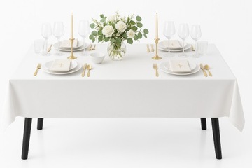 PLAMOODPORNY OBRUS GŁADKI MATOWY UNIWERSALNY 140x280 BIAŁY GOTOWY NA STÓŁ