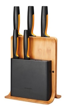 FISKARS FF Zestaw komplet 5 noży kuchennych w bambusowym bloku drewnianym