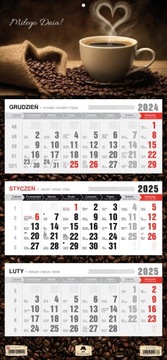 Kalendarz ścienny TRÓJDZIELNY 2025 KAWA Z OKIENKIEM