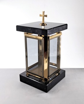 Lampion Nagrobny Granitowy stal nierdzewna jasno złoty POŁYSK