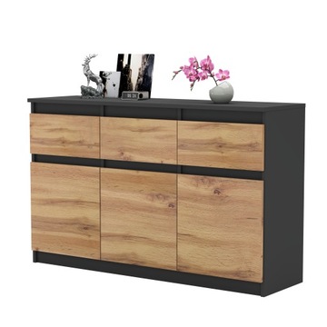 Komoda OLA szafka 120 cm 3 szuflady nowoczesna pojemna rtv ANTRACYT system