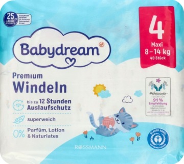 Підгузки BABYDREAM Преміум підгузки Maxi, 4, 8-14 кг 40 шт.
